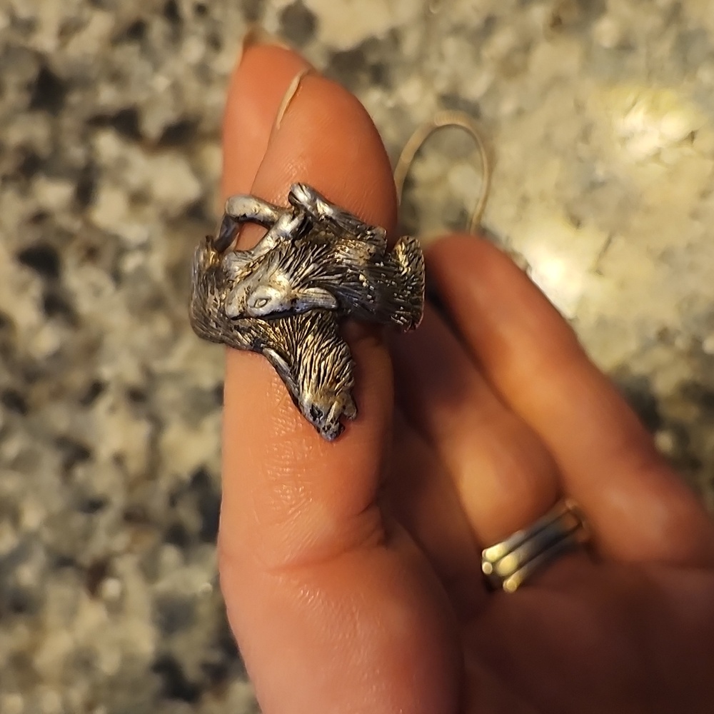 Sterling Silver Double Wolf Pack Design Ring Size 7 - Picture 3 of 15